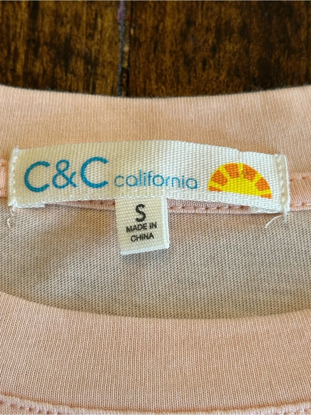 C&C California | Coco Boho Romantic Crochet Sleeve Tee, Peach, Size S